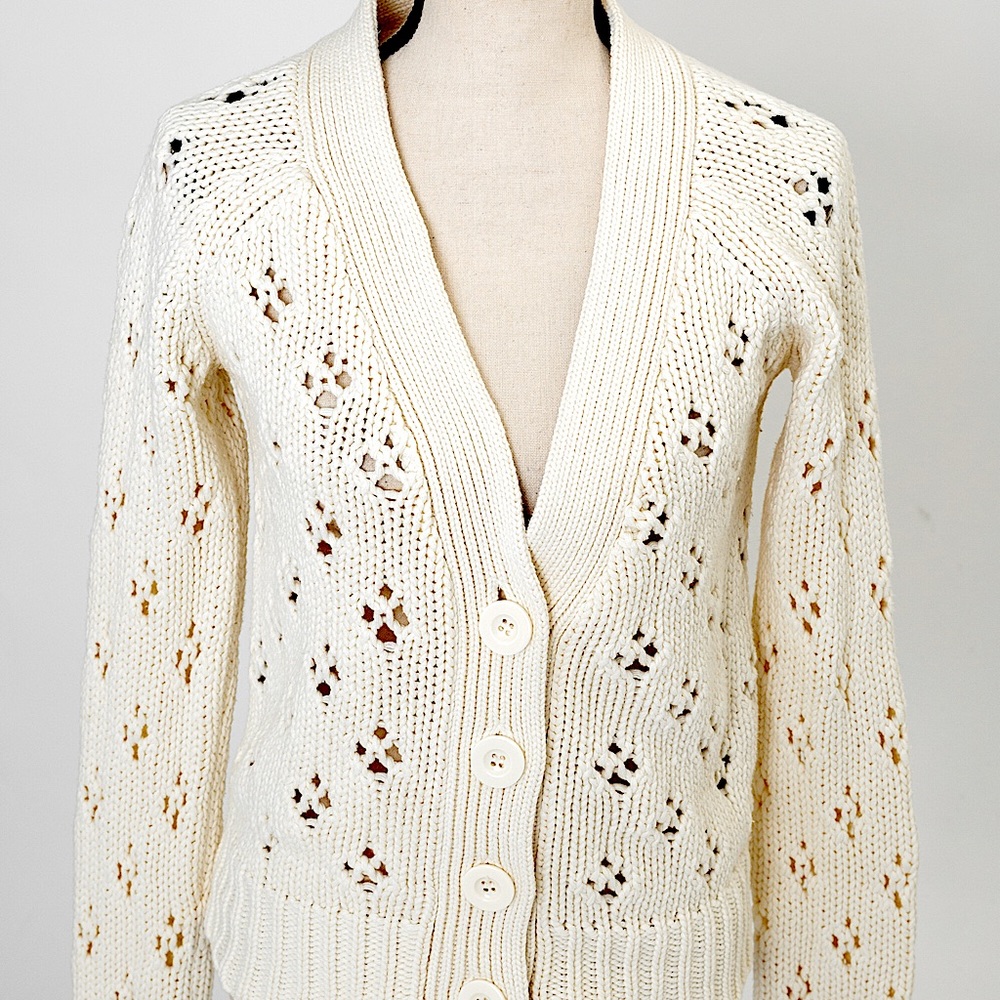 Vintage chunky sweater cardigan cream Route 66 S - Picture 2 of 13